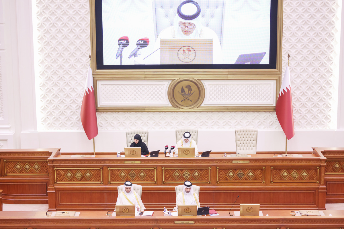 Shura Council Speaker H E Hassan bin Abdullah Al Ghanim chairing the Council's session yesterday.