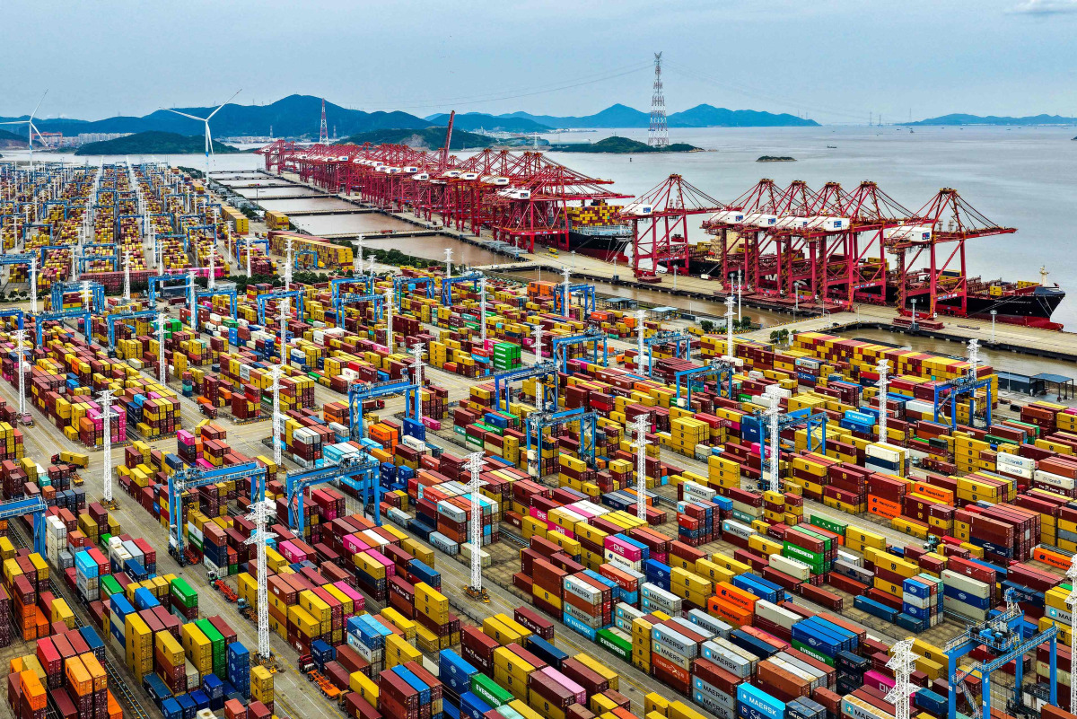 Containers are seen at the Ningbo-Zhoushan port in Ningbo, in China's eastern Zhejiang Province on October 15, 2026. (Photo by CN-STR / AFP) / China OUT