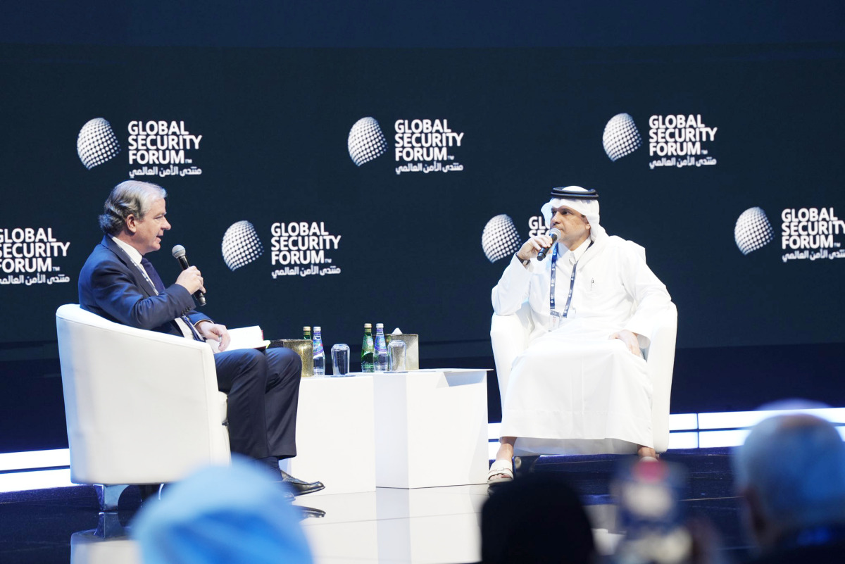 Deputy Prime Minister and Minister of State for Defence Affairs H E Sheikh Saoud bin Abdulrahman bin Hassan bin Ali Al Thani speaking at the Global Security Forum yesterday