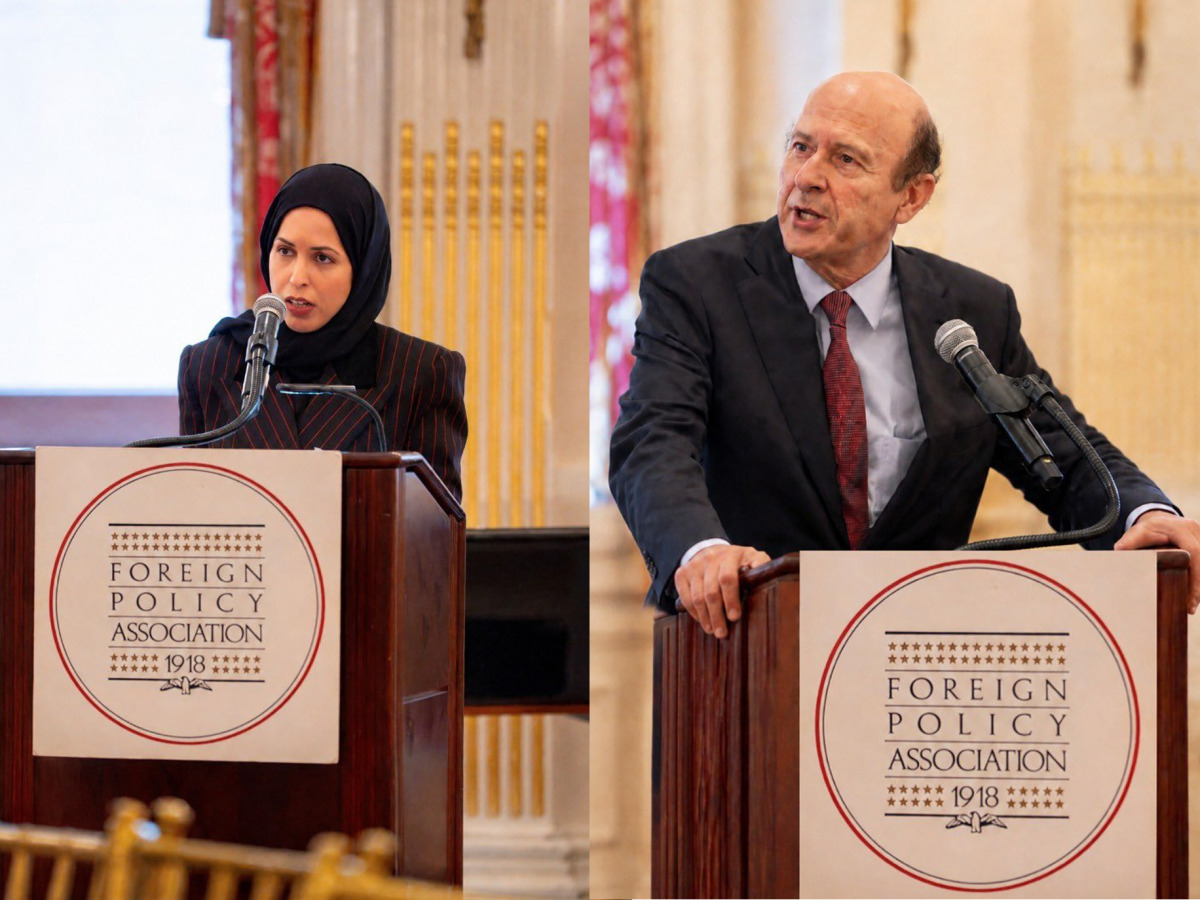 Qatar's Permanent Representative to the United Nations HE Sheikha Alya Ahmed bin Saif Al-Thani (left) and FPA President and CEO Noel Lateef