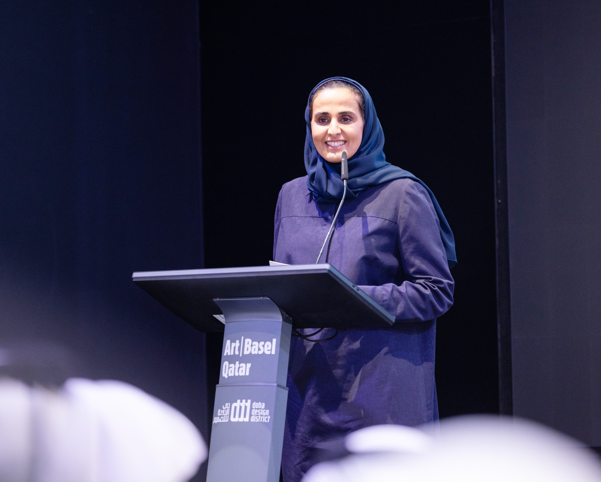 Chairperson of Qatar Museums H E Sheikha Al Mayassa bint Hamad bin Khalifa Al Thani addressing the gathering at the event.