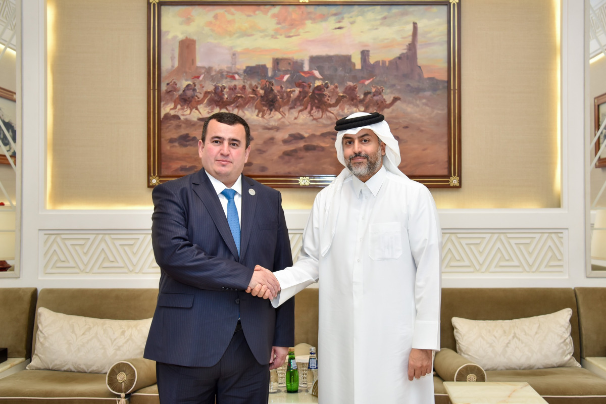 QFZ CEO H E Sheikh Mohammed bin Hamad bin Faisal Al-Thani, with Minister of Economic Development and Trade of the Republic of Tajikistan, H E Abdurahmonzoda Abdurahmon Safarali.